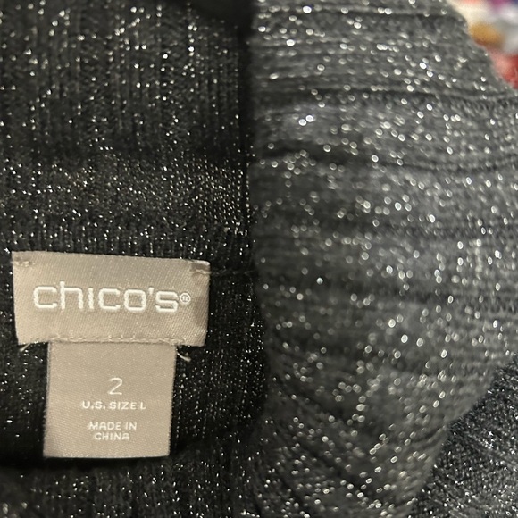 Chico’s Lurex Ribbed Coolmax Turtleneck Sweater Black/Silver Size 2 - Picture 4 of 5
